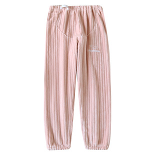 法兰绒孕妇睡裤秋冬加绒加厚可调节孕期居家托腹裤高腰长裤家居服