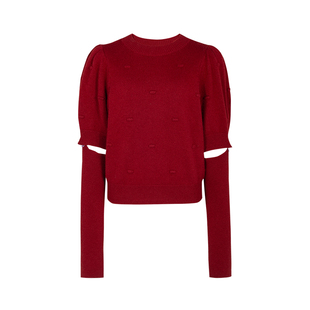 郁香菲圆领针织衫女气质优雅春季通勤时尚泡泡袖套头羊毛衫上衣