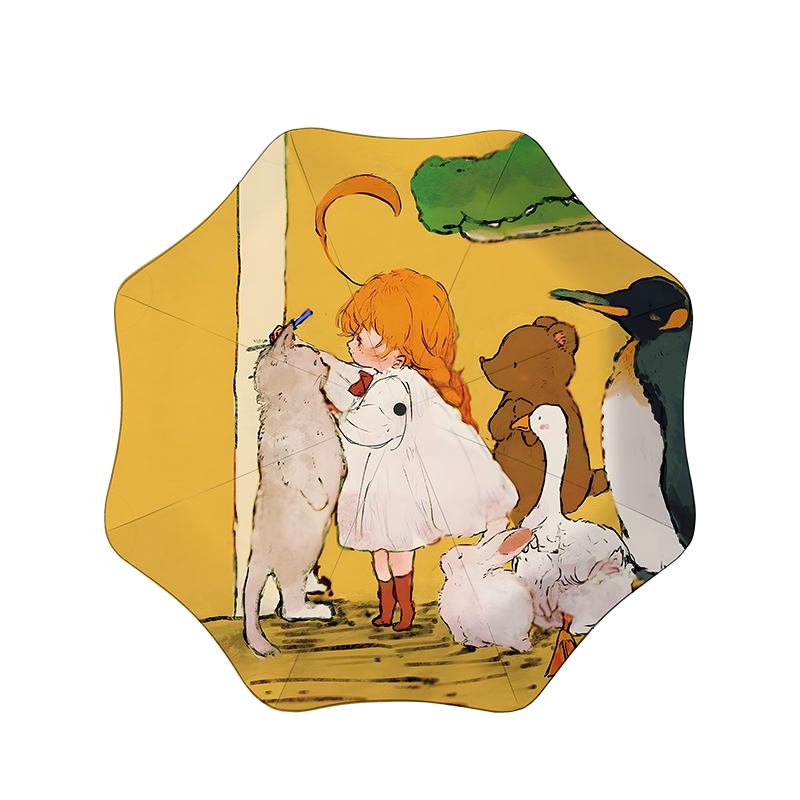 Cikatu西卡图温馨插画安全圆角儿童雨伞学生上学专用节节收防回弹