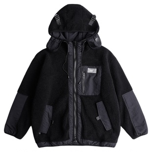 AOGZ国潮工装外套男女秋冬2025新款加绒加厚夹克情侣仿羊羔绒棉服