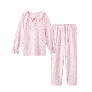 曼妮芬棉质生活冬季棉睡衣女套装小碎花荷叶边亲肤柔软宽松家居服