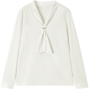 爱居兔春季新款米白色职场风领带设计感衬衫