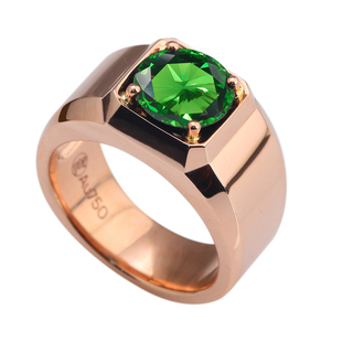 金声情艺18k玫瑰金宝石戒指男 黄金钻石莫桑钻绿宝石戒托女定制