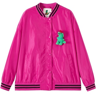 URLAZH有兰新款甜酷时尚粉红色显白复古廓形休闲重工棒球外套女