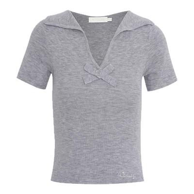 桑蚕丝羊毛混纺V领蝴蝶结针织