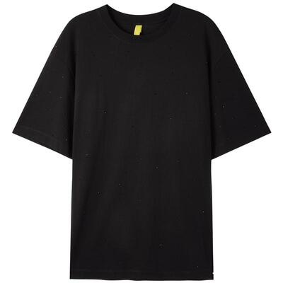 U/TI黑色落肩100%棉T恤女 百搭藏肉短袖休闲上衣尤缇2025夏季新款