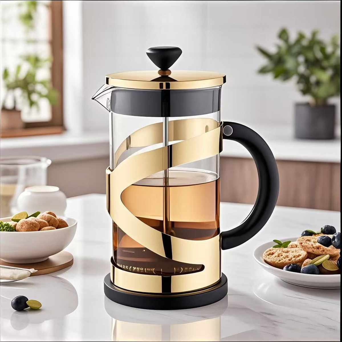 耐高温泡茶壶法压壶不锈钢过滤玻璃滤压茶壶家用咖啡壶冲茶器茶具