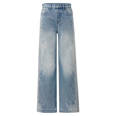 慵懒风高腰直筒加绒牛仔裤女