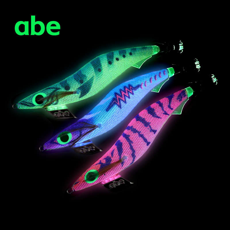 abe路亚饵木虾3.5号夜光荧光假饵软丝大尾鱿鱼钩鱿乌贼八爪墨鱼饵