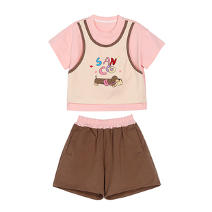 小O宝童装 宝宝冰瓷棉短袖套装女运动2026夏新款女童凉感休闲套装