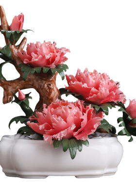 非遗手工陶瓷花开富贵盆栽摆件