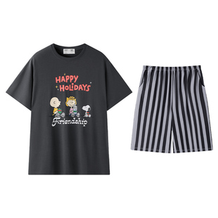 贝妍凉感莫代尔棉睡衣男款夏季短袖史努比家居服宽松大码青年套装