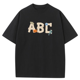 2026新款潮牌字母ABC情侣装t恤纯棉短袖小众衣服穿搭230g纯棉T恤