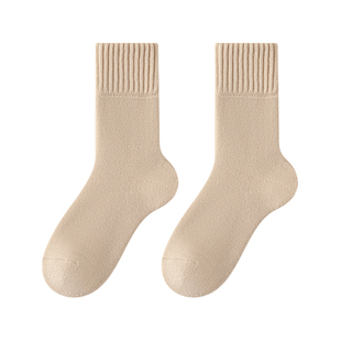 加绒袜子女款冬季中筒袜保暖羊绒羊毛袜加厚雪地袜冬天羊羔绒长袜