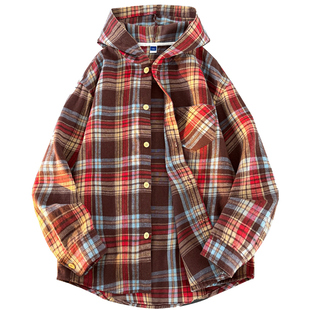 班尼路SK连帽长袖衬衫男2025秋季新款休闲宽松潮牌工装衬衣外套YS