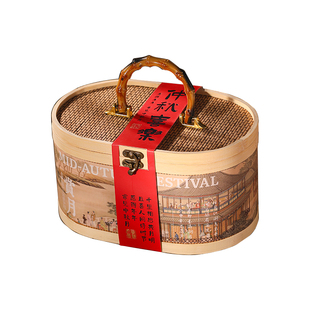 2026新年礼盒包装盒空盒高档手提竹编篮零食礼品盒蛋黄酥盒子定制
