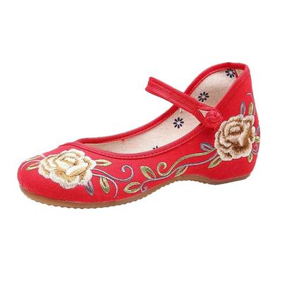 新款软底民族风秧歌红色广场舞鞋