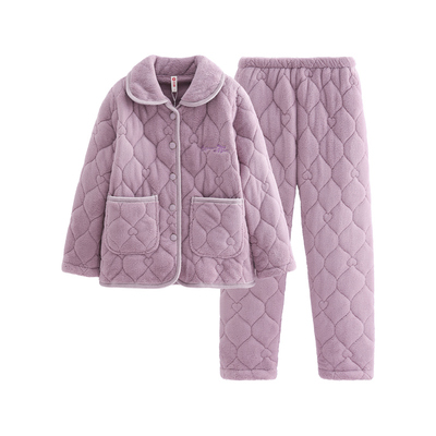 芬腾情侣睡衣冬季珊瑚绒夹棉套装