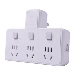 解决墙插不够用的神器 国标一转三插座插头转换器带开关