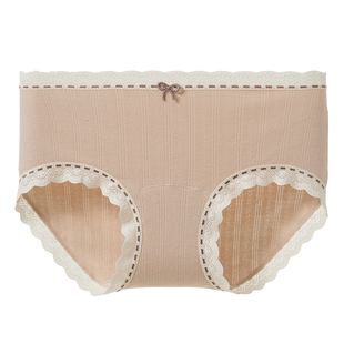 六只兔子A类棉内裤女10A抗菌益生菌棉裆蕾丝边中腰三角裤3条装