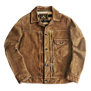 日系复古头层泥染做旧506反绒翻毛羊皮牛仔夹克咔叽RRL无里布皮衣