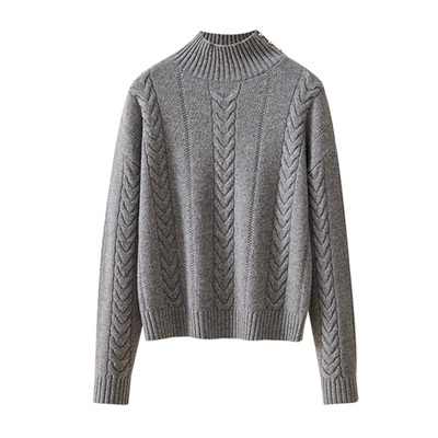 【加厚纯羊毛】春竹秋冬新款半高领绞花宽松慵懒风高级感女羊毛衫