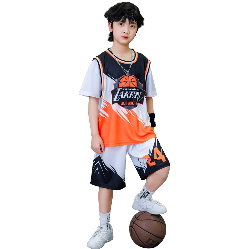 鹿仕尼儿童假两件篮球服套装