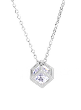 诗予饰镂空立方体多色闪锆石项链