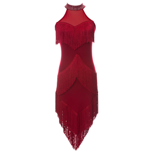 拉丁舞服流苏裙性感国标舞伦巴专业比赛连衣裙成人女团体表演出服