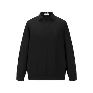 [全羊毛]GIOVANNI VALENTINO针织衫男款春秋季黑色长袖POLO领毛衣