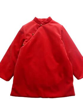 天鹅绒女童手工唐装过年喜庆冬季棉服儿童中式国风旗袍夹棉拜年服