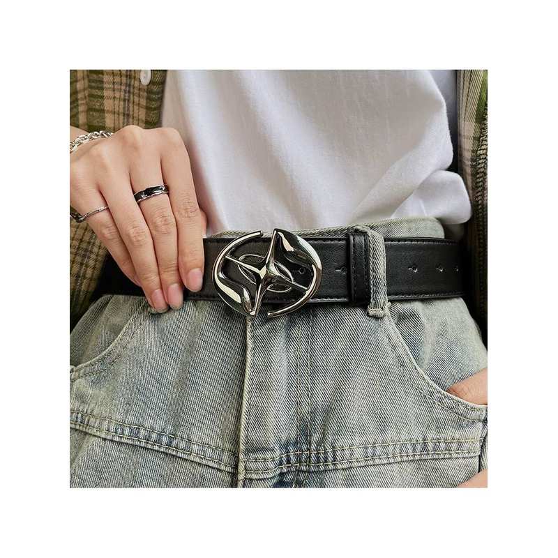 2024新款黑色皮带百搭个性男士女式辣妹装饰配牛仔裤腰带年轻人潮