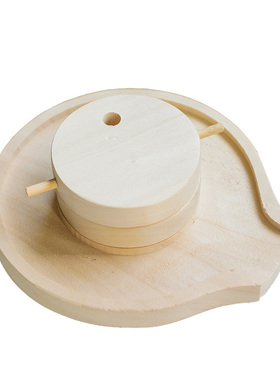 微型家居摆件木制农具可动老石磨