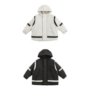 幼悠男童2025新款拼色连帽冲锋衣羽绒服冬季杜邦三防保暖儿童外套