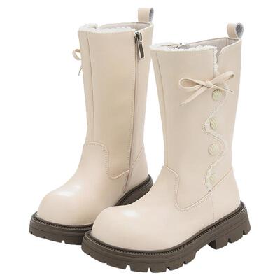 女童长筒靴儿童加绒皮靴冬保暖二棉靴2025新款高筒靴小女孩秋单靴