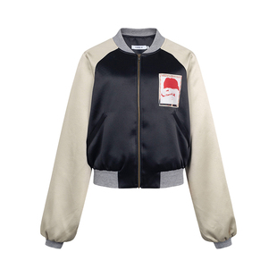 FUNNEL IN原创设计 贴布印花插肩袖棒球服女春秋款宽松夹克外套