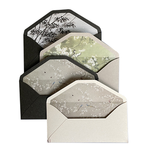 现货信封信纸创意中国风复古国画彩色内衬图案礼物邀请信封封套