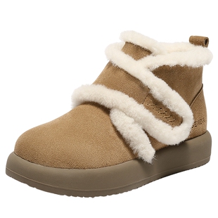 森达真皮雪地靴女冬新商场同款舒适加绒保暖短靴棉鞋XTD01DD5