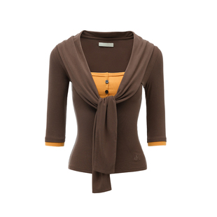 4muggle原创设计亨利领假两件拼色上衣法式打结打底针织衫显瘦女