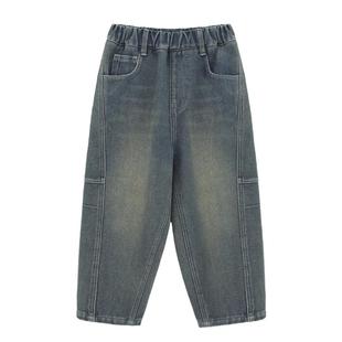 派町童装男童裤子儿童加绒加厚复古软牛仔裤2025新款中大童洋气冬