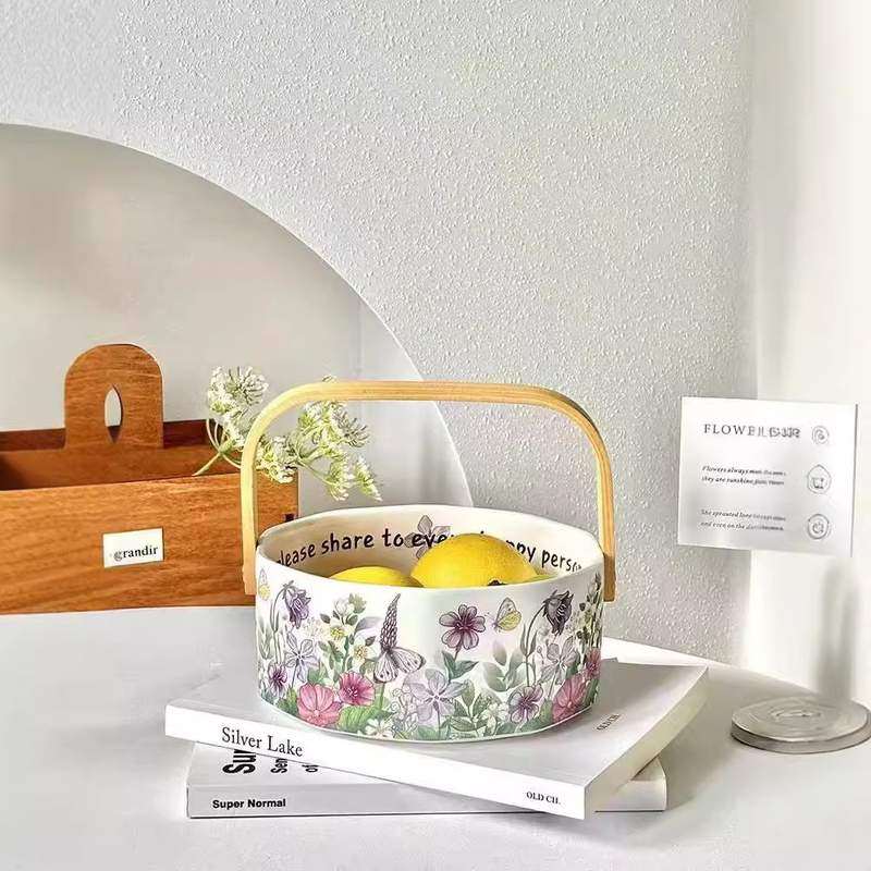 15鸢尾花水果盘客厅茶几家用提篮零食陶瓷餐具篮北欧干果风摆放