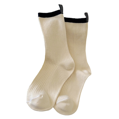 女款纯棉后跟布标袜子条纹中筒潮