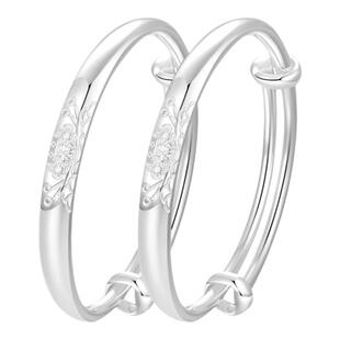 中国黄金如意福运童镯好运莲莲宝宝镯足银999手镯银镯子周岁礼物