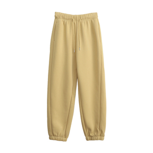 花吉L064灰色加绒系带松紧腰束脚运动裤女2025新款秋冬宽松休闲裤