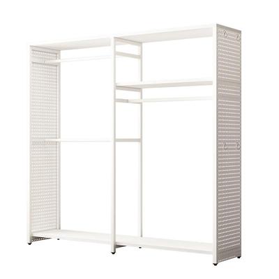 洞洞板简易衣柜家用卧室出租房用金属货架铁艺开放式带防尘帘衣橱