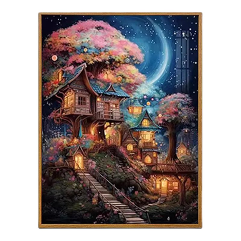 星空下的树屋钻石画高级感