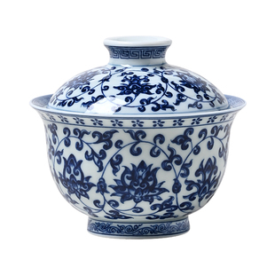 景德镇青花三才盖碗茶杯三件套茶具套装单个高档带盖泡茶碗不烫手