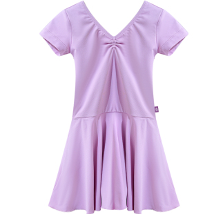 儿童舞蹈服女夏季短袖连体裙粉色跳舞艺考形体服女童芭蕾舞练功服