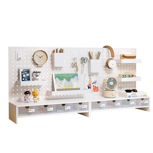 免打孔桌面洞洞板置物架金属带抽屉办公室书桌上挡板收纳架分层架