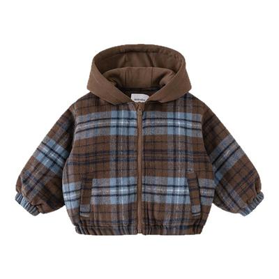 贝贝城简约格子连帽棉服